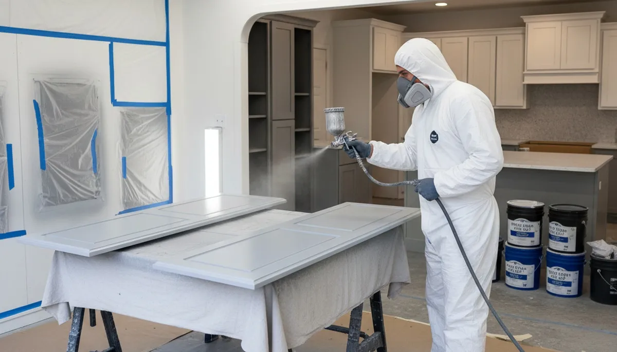 Professional cabinet painting in Marietta, GA kitchen with freshly painted white cabinets