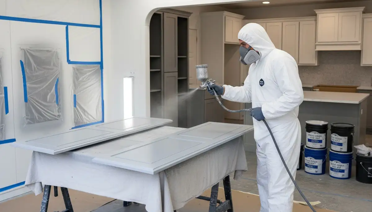 Professional cabinet painting in Marietta, GA kitchen with freshly painted white cabinets