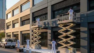 Commercial building painters in Marietta, GA applying durable exterior paint for local businesses