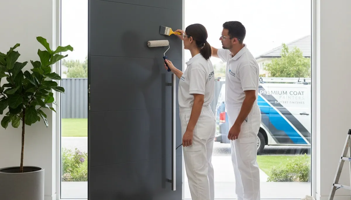 Professional door painting service in Marietta, GA enhancing curb appeal with expert wood refinishing