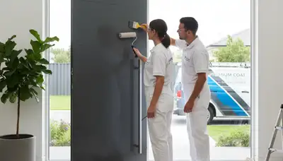 Professional door painting service in Marietta, GA enhancing curb appeal with expert wood refinishing