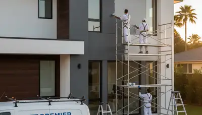 Professional exterior house painters working on a home in Marietta, GA