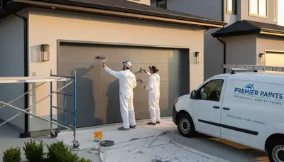 Professional garage door painting at a Marietta GA home enhancing curb appeal and weather protection