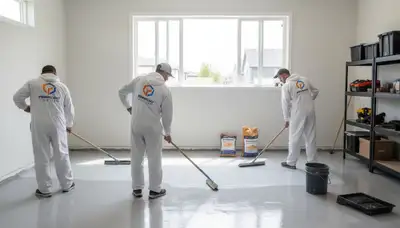 Epoxy garage floor coating in Marietta GA by professional house painters for durable, glossy finish