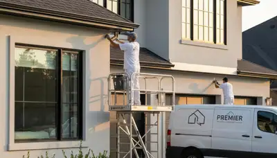 Professional gutter painting service on a Marietta GA home by expert house painters