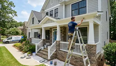 Professional house painters working on exterior home painting in Marietta, GA