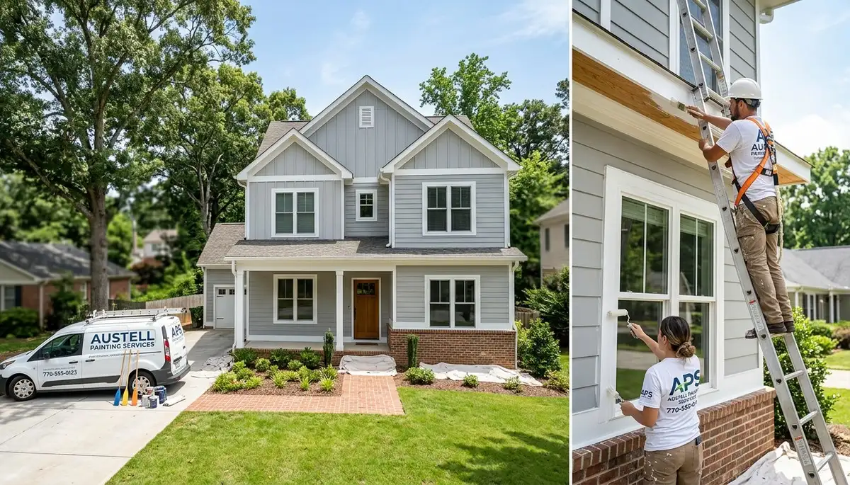 Professional house painters working on residential exterior in Marietta, GA