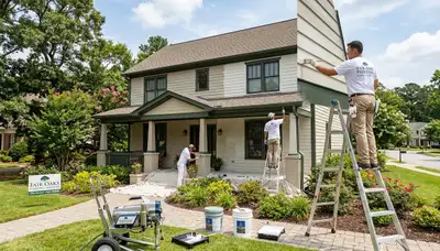Professional house painters refreshing home exterior in Marietta, GA