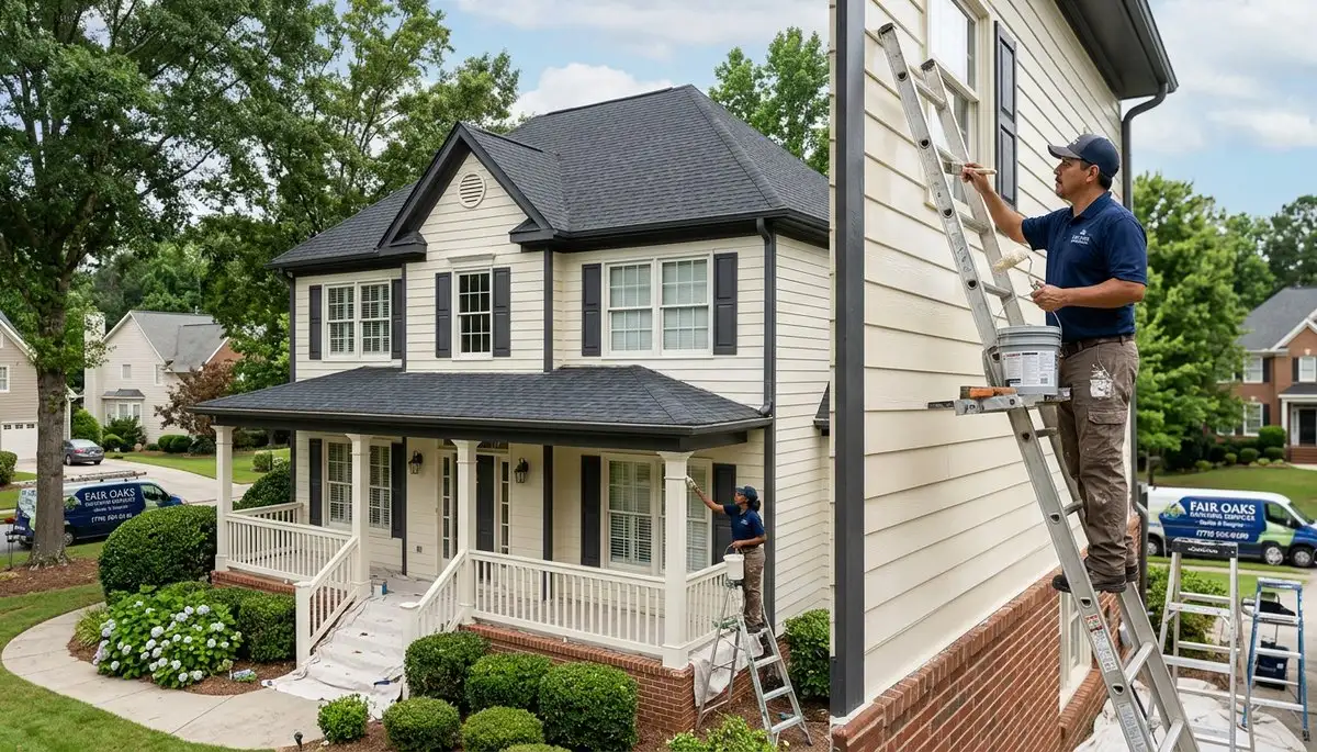 Professional house painters working on a residential exterior in Marietta, GA
