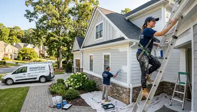 Professional house painters in Marietta GA finishing exterior home painting project