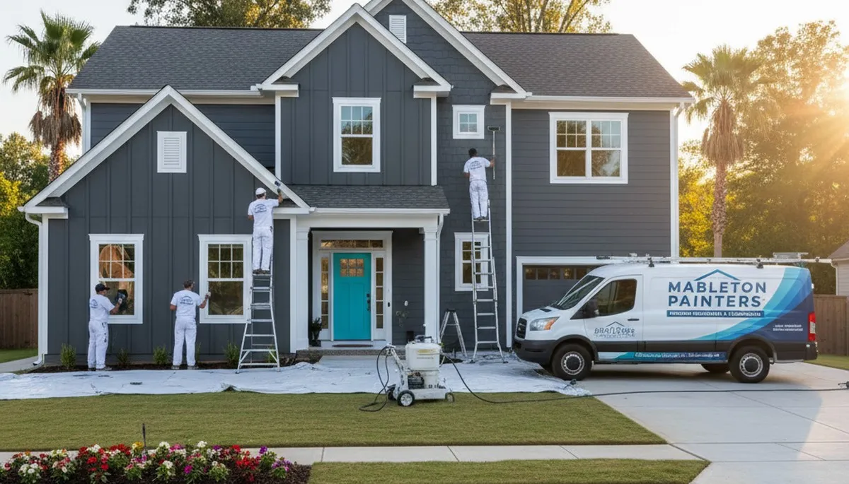 Professional house painters working on exterior home in Marietta GA