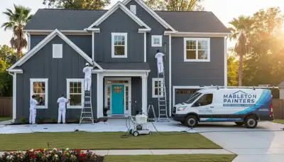 Professional house painters working on exterior home in Marietta GA