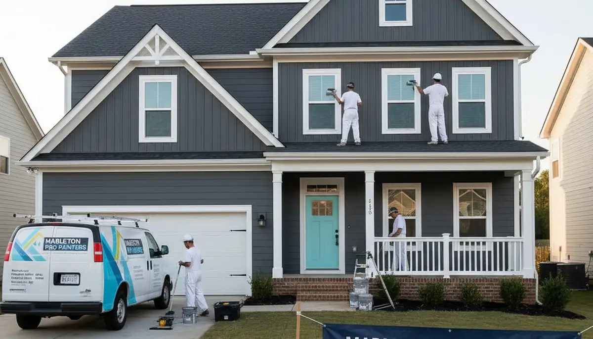 Professional house painters in Marietta GA applying exterior paint to a residential home façade