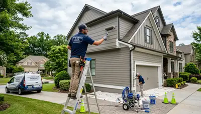 Professional house painters working on exterior home in Marietta, GA