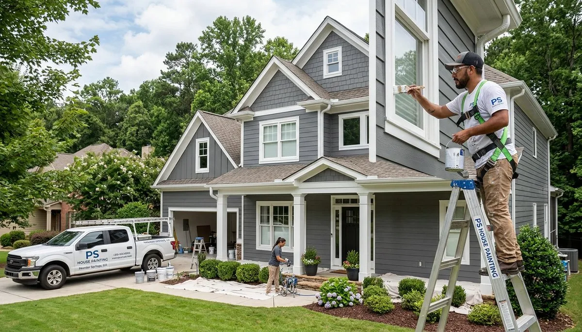 Professional house painters working on residential exterior in Marietta, GA