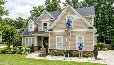 Professional house painters working on exterior home in Marietta, GA