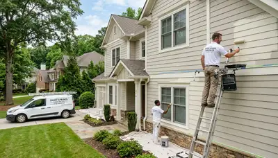 Professional house painters working on exterior home in Marietta, GA