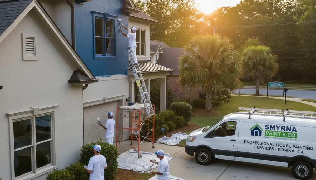 Professional house painters in Marietta GA applying fresh exterior paint to a residential home