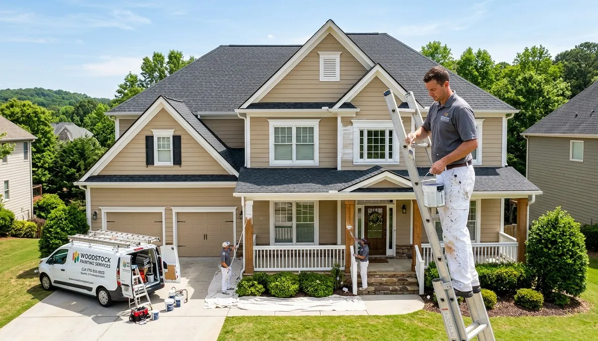 Professional house painters in Marietta GA applying fresh exterior paint to a residential home