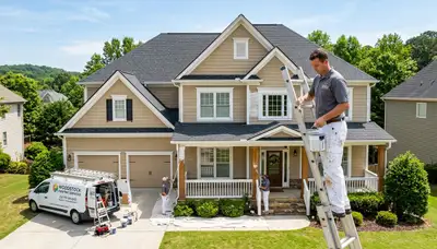 Professional house painters in Marietta GA applying fresh exterior paint to a residential home