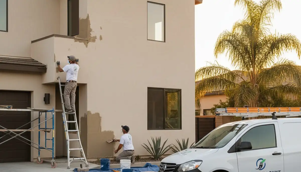 Professional stucco repair and restoration on a Marietta, GA home exterior by expert painters