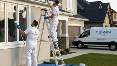 Professional trim and fascia painting on Marietta, GA home exterior by expert house painters