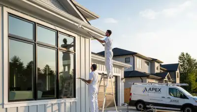 Professional trim and fascia painting on a Marietta GA home exterior by expert house painters