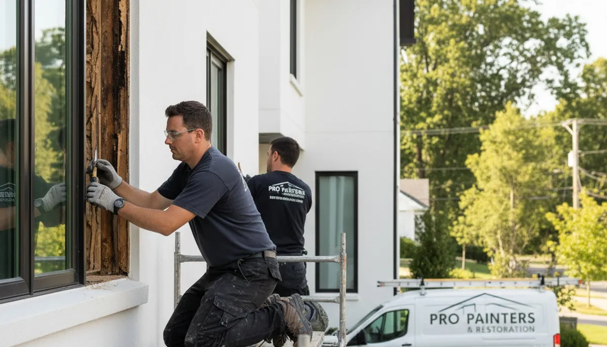 Professional wood rot repair on Marietta GA home exterior by expert house painters